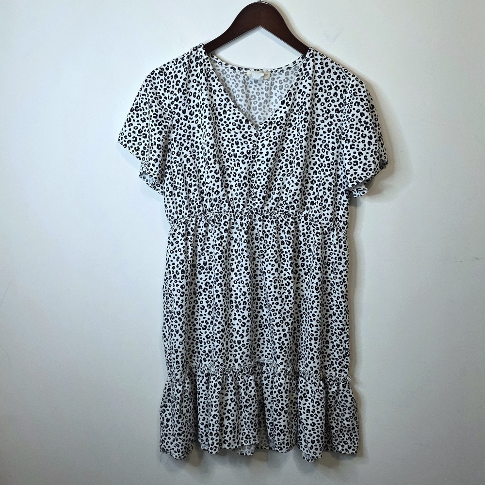 Urban Rose Black And White Animal Print Baby Doll Tiered Tunic Top Size 1X